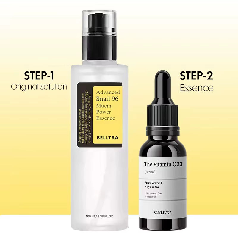 Sanlivna Korean Skincare Snail 96% + VC 23% Duo - Brightening Serum & Essence for Dull Skin