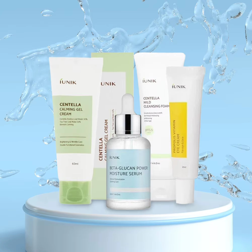 Korean IUNIK Beta-Glucan Skincare Set Centella Asiatica Facial Cleanser&Moisturizing Gel Propolis Eye Cream to Reduce Fine Lines