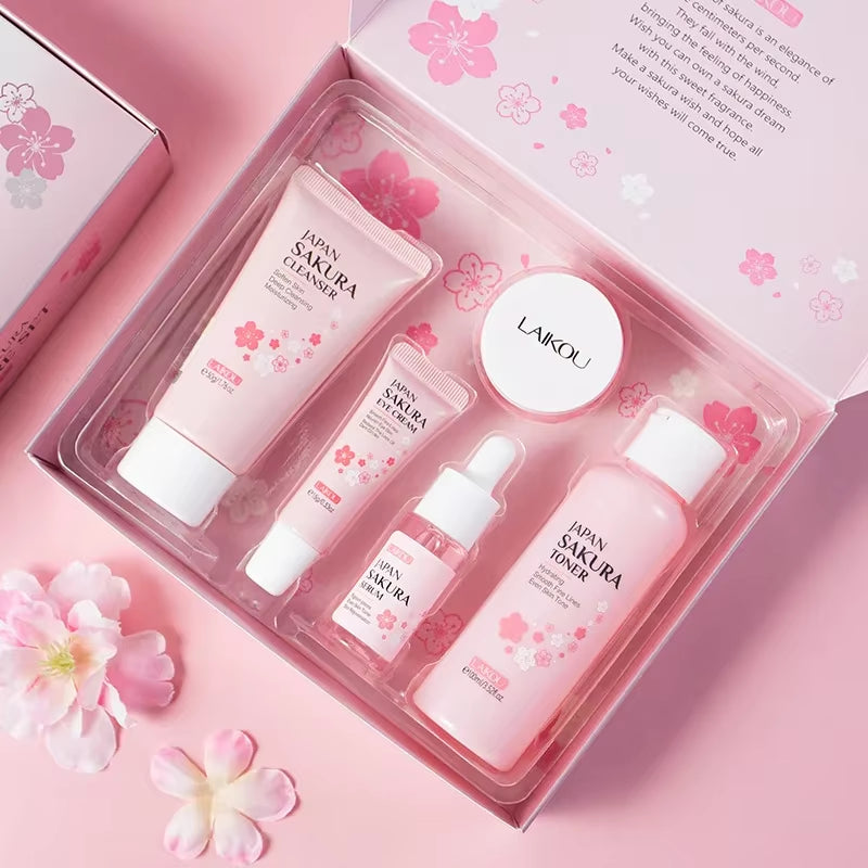 Sakura Kit Skin Care Sets Moisturizing and Reducing Fine Lines Cleansing Pore Product 5-Piece Korean Women'S Day Gift