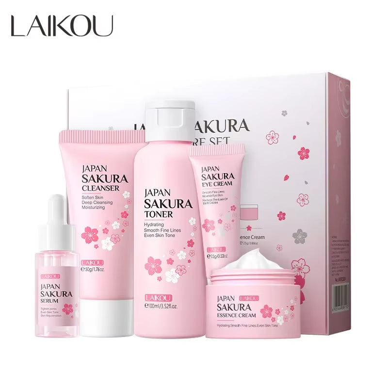 Sakura Kit Skin Care Sets Moisturizing and Reducing Fine Lines Cleansing Pore Product 5-Piece Korean Women'S Day Gift