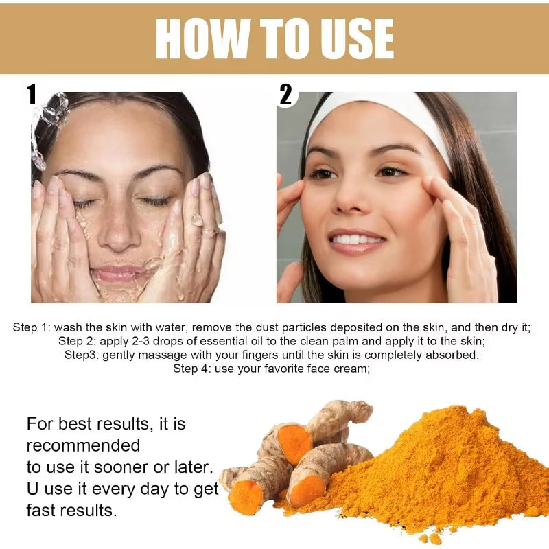 3Pcs Turmeric Serum Oil Facial Moisturizing Brighten Essence Suitable for Dry Skin, Redness and Dark Spot Skin Blemishes