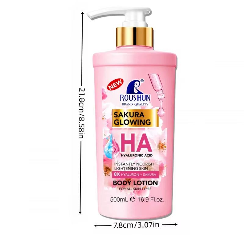 500Ml ROU SHUN HYALURON ACID+SAKURA Body Lotion Large Capacity Hyaluronic Acid+Sakura Body Lotion Moisturizing Body Lotion Long-