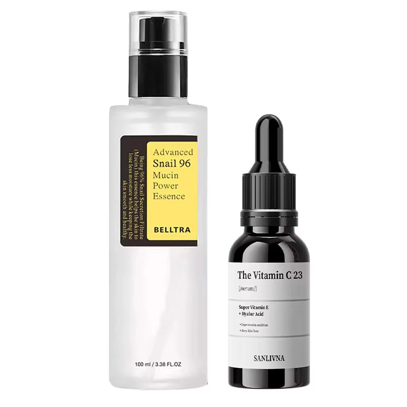 Sanlivna Korean Skincare Snail 96% + VC 23% Duo - Brightening Serum & Essence for Dull Skin