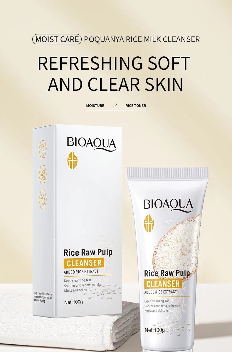 BIOAQUA pulpe brute de riz nettoyant pour le visage mousse de lavage du visage soin de la peau hydratant peau éclaircissant rajeunissement nettoyant pour le visage soins de la peau