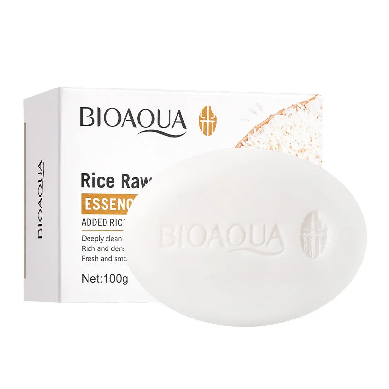 BIOAQUA savon pour le visage en pulpe brute de riz blanc mousse de lavage du visage nettoyant pour le visage hydratant contrôle de l'huile corps bain savon fait à la main