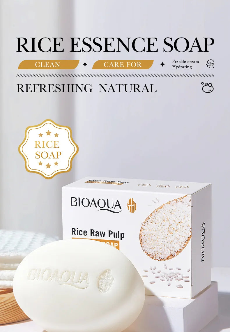 BIOAQUA savon pour le visage en pulpe brute de riz blanc mousse de lavage du visage nettoyant pour le visage hydratant contrôle de l'huile corps bain savon fait à la main