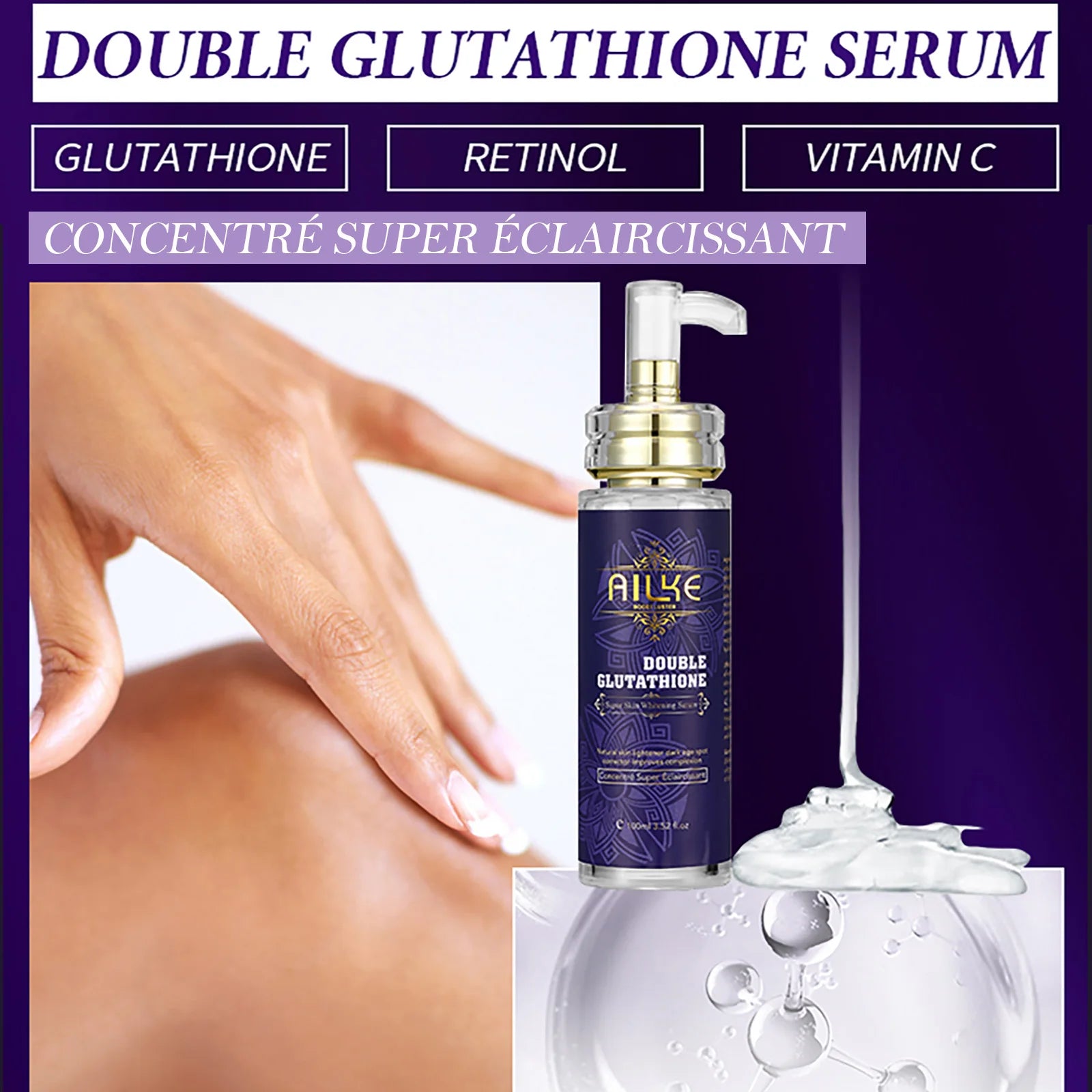 AILKE Kit de soins de la peau 5 en 1 au glutathion pour femmes, avec Lotion pour le corps, sérum, crème anti-taches foncées, crème pour le corps, savon éclaircissant