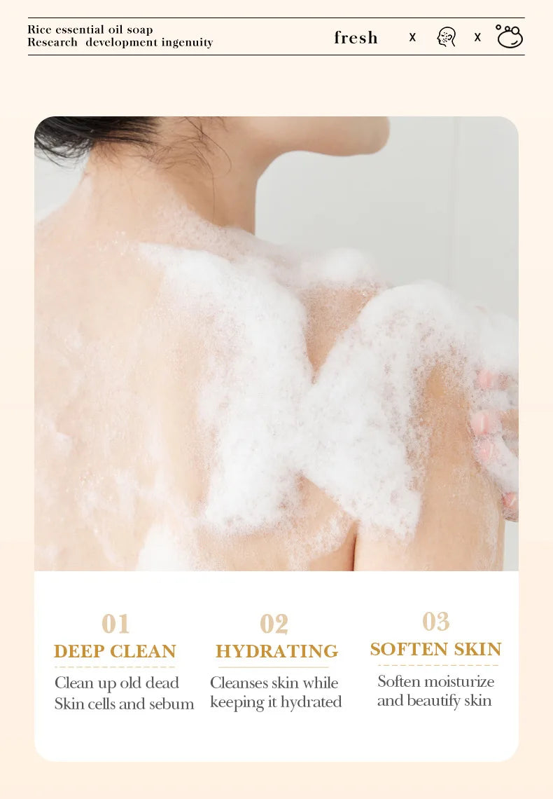 BIOAQUA savon pour le visage en pulpe brute de riz blanc mousse de lavage du visage nettoyant pour le visage hydratant contrôle de l'huile corps bain savon fait à la main