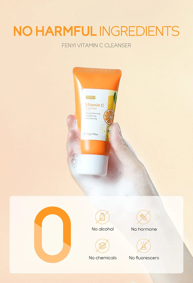 Nettoyant pour le visage à la vitamine C, nettoyage en profondeur, hydratant, élimination des points noirs, soins de la peau, mousse de lavage du visage, soins pour la peau