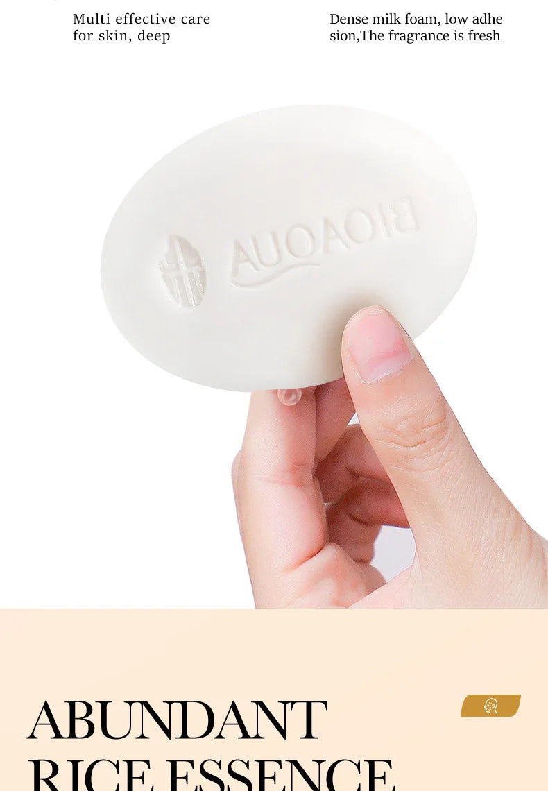 BIOAQUA savon pour le visage en pulpe brute de riz blanc mousse de lavage du visage nettoyant pour le visage hydratant contrôle de l'huile corps bain savon fait à la main
