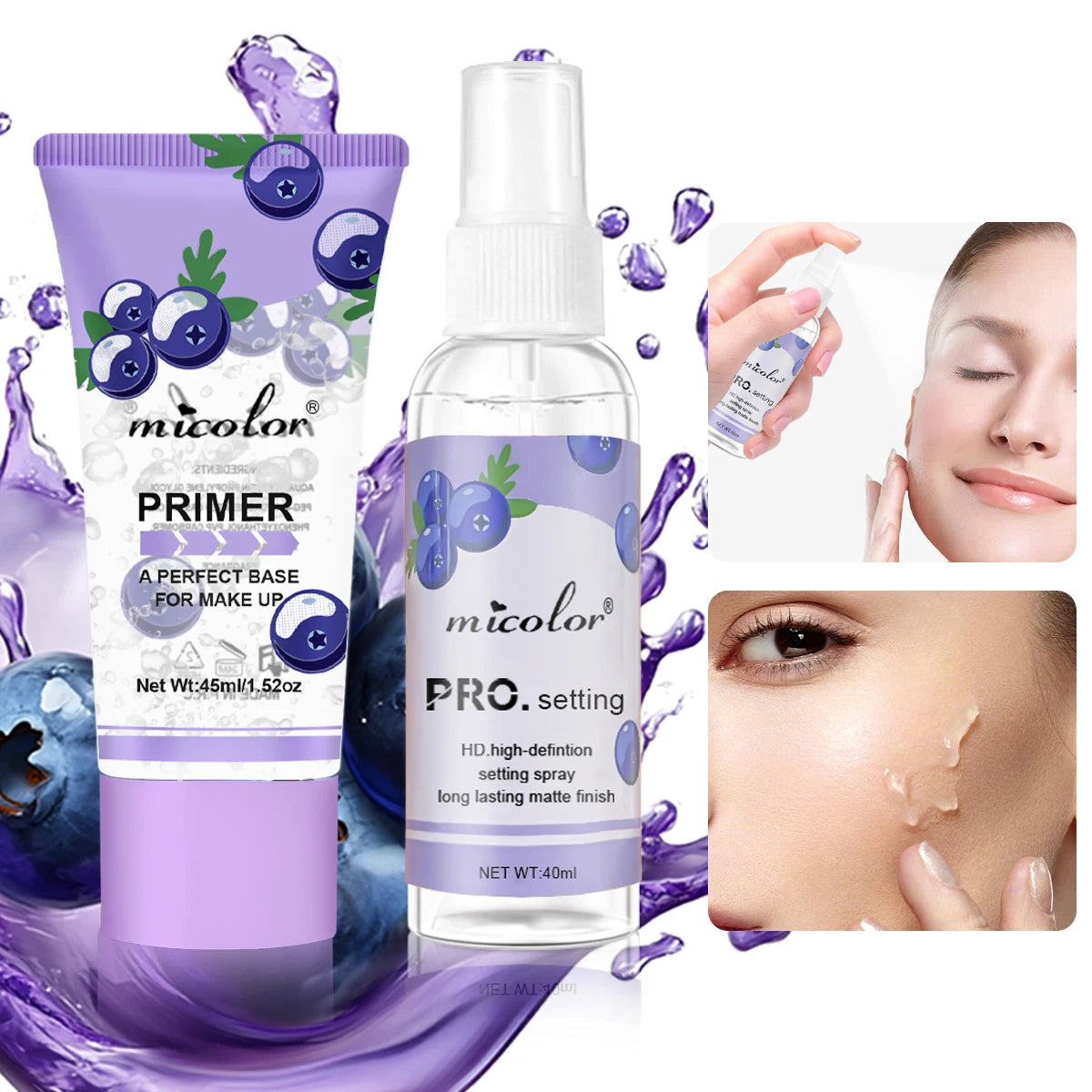 Ensemble de maquillage d'apprêt de maquillage + Spray fixateur, maquillage de maintien de rendu des couleurs des pores invisibles, pour le maquillage de Base et la finition du maquillage