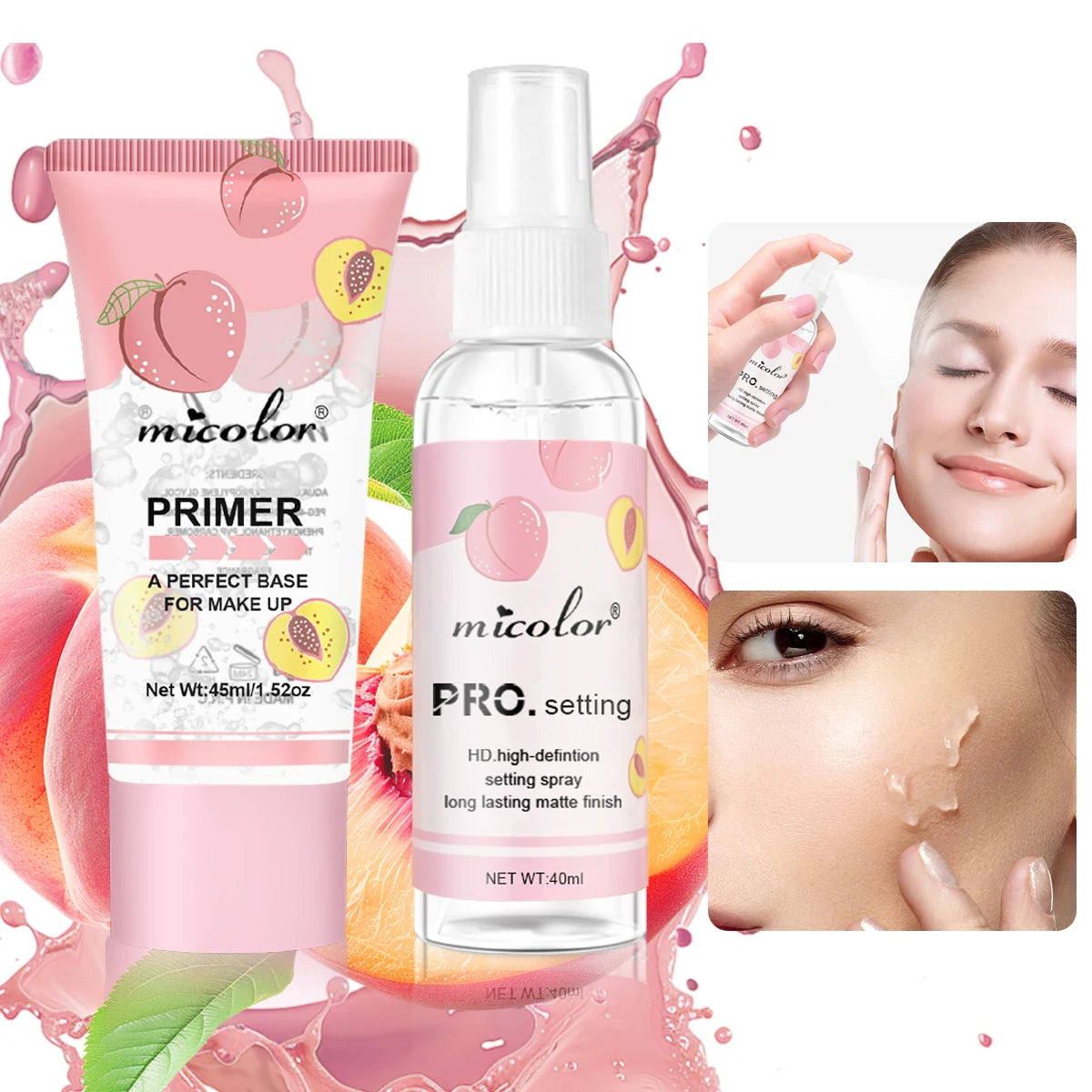 Ensemble de maquillage d'apprêt de maquillage + Spray fixateur, maquillage de maintien de rendu des couleurs des pores invisibles, pour le maquillage de Base et la finition du maquillage