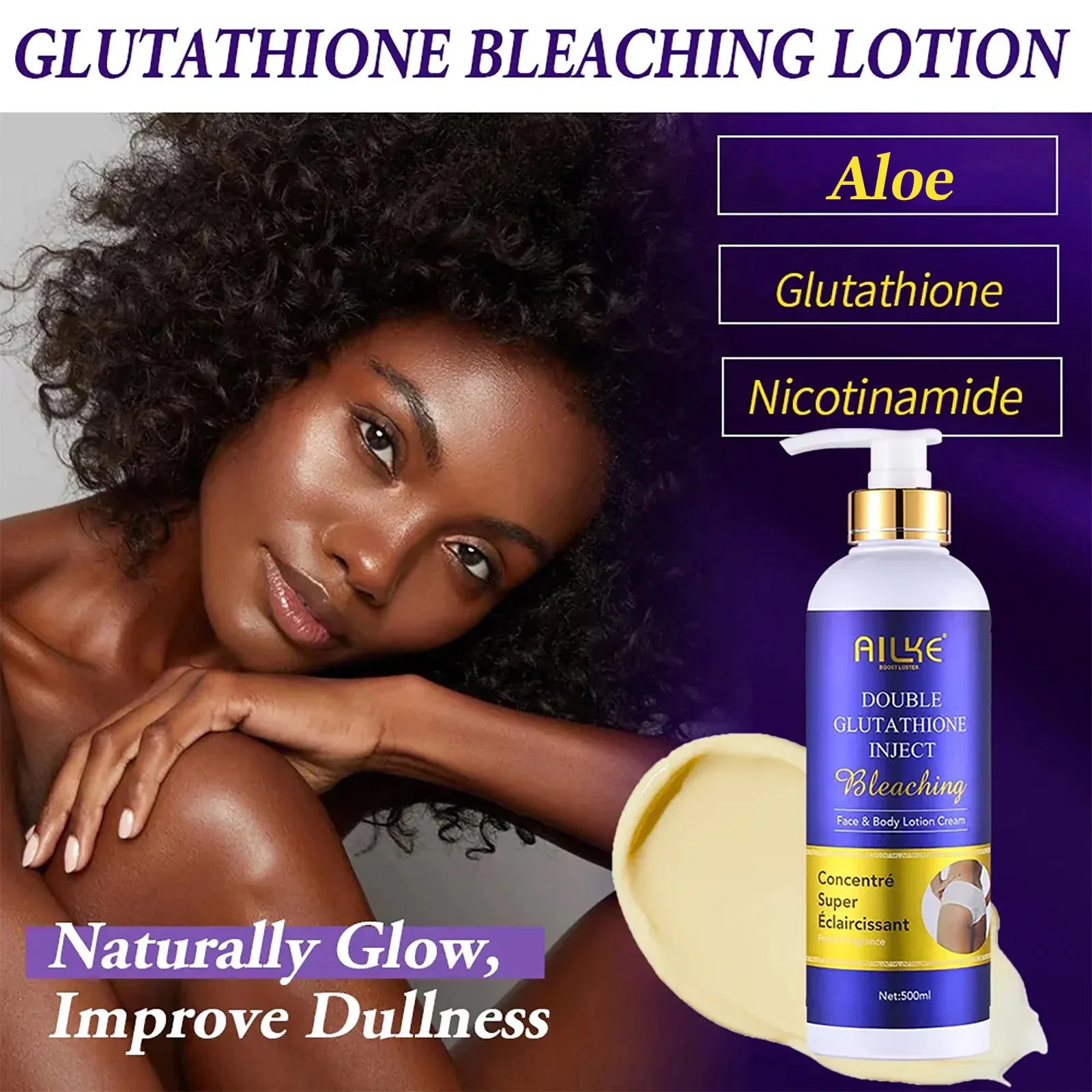 AILKE Kit de soins de la peau 5 en 1 au glutathion pour femmes, avec Lotion pour le corps, sérum, crème anti-taches foncées, crème pour le corps, savon éclaircissant