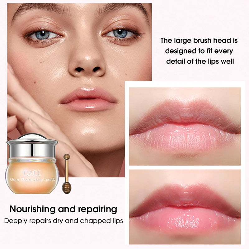 Baume à lèvres au miel et aux fleurs de cerisier CACE – Hydratant et repulpant en profondeur, finition brillante riche en eau, non collant,