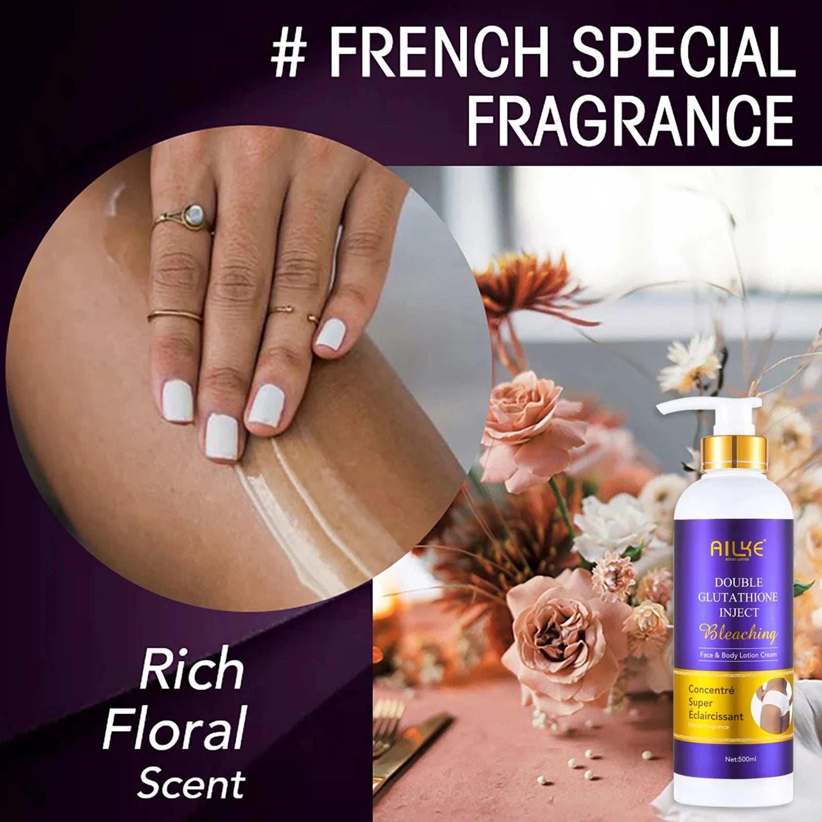 AILKE Kit de soins de la peau 5 en 1 au glutathion pour femmes, avec Lotion pour le corps, sérum, crème anti-taches foncées, crème pour le corps, savon éclaircissant