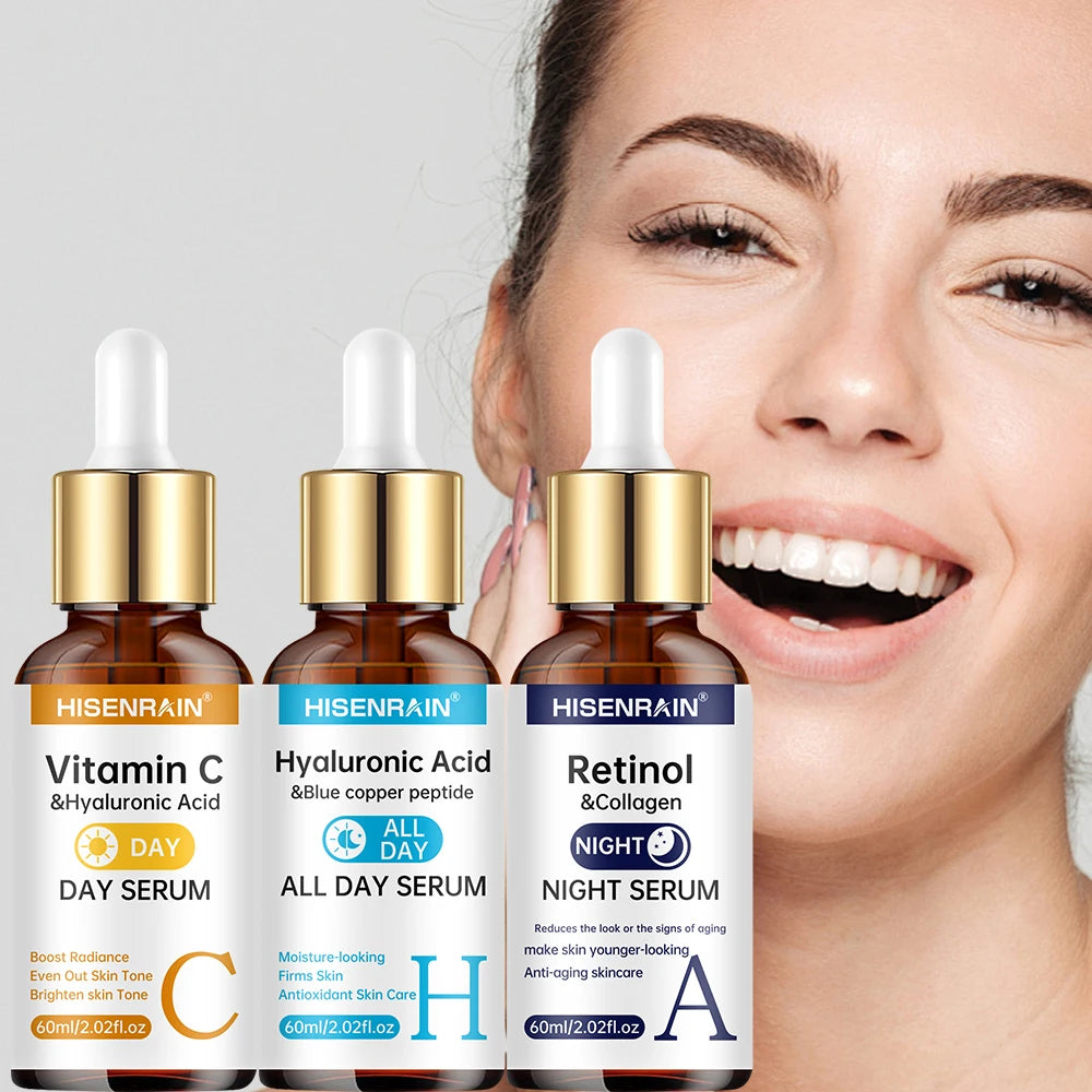 HISENRAIN Sérum Vitamine C + Rétinol + Acide Hyaluronique Duo |   Combo éclaircissant et hydratation anti-âge |   Pour tout type de peau.