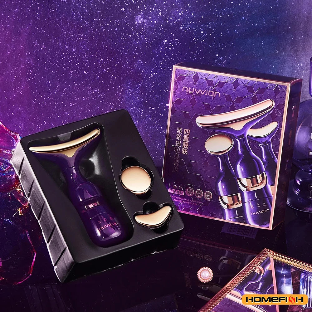 HOMEFISH 3 en 1 dispositif de Lifting du visage cou Massage des yeux du visage visage plus mince EMS beauté raffermissement de la peau rides Anti visage masseur