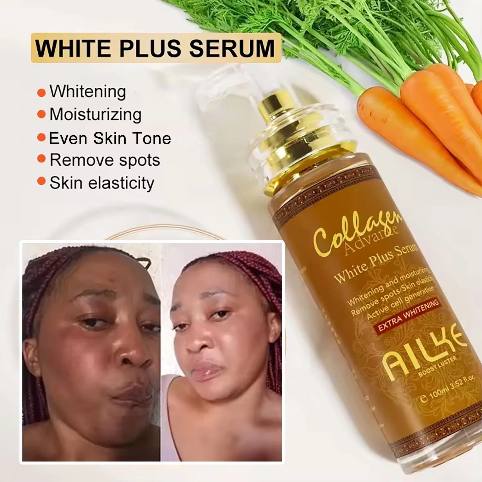 AILKE Ensemble de blanchiment au collagène pour tous les types de peau, éclaircissant, réduit les taches foncées, les taches de rousseur, l'hyperpigmentation, même le teint