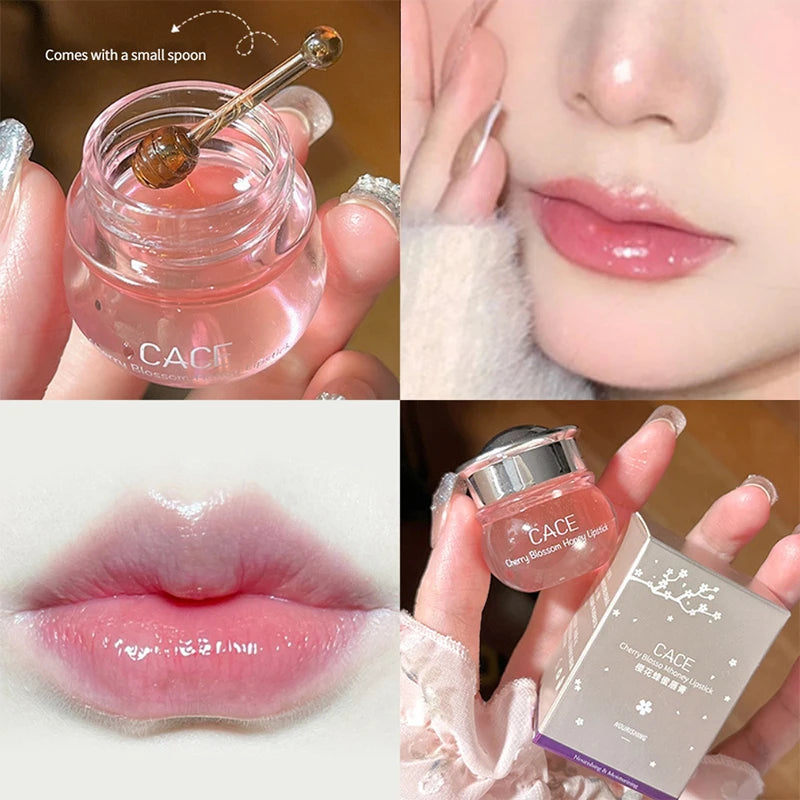 Baume à lèvres au miel et aux fleurs de cerisier CACE – Hydratant et repulpant en profondeur, finition brillante riche en eau, non collant,