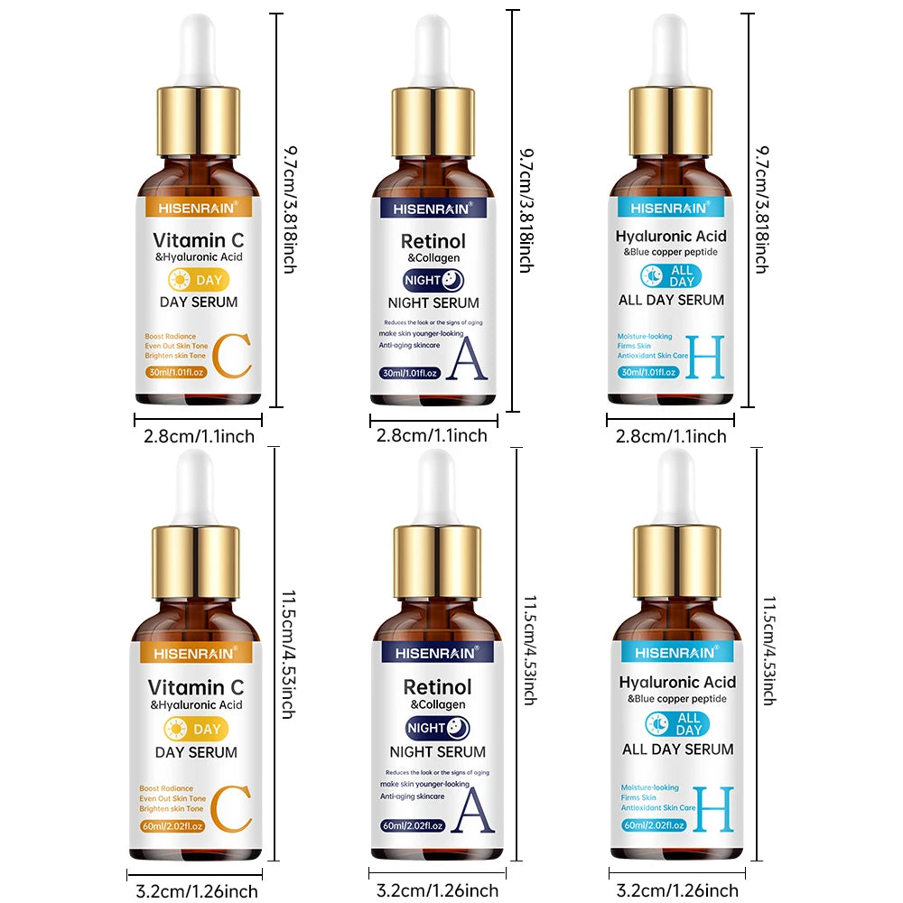 HISENRAIN Sérum Vitamine C + Rétinol + Acide Hyaluronique Duo |   Combo éclaircissant et hydratation anti-âge |   Pour tout type de peau.