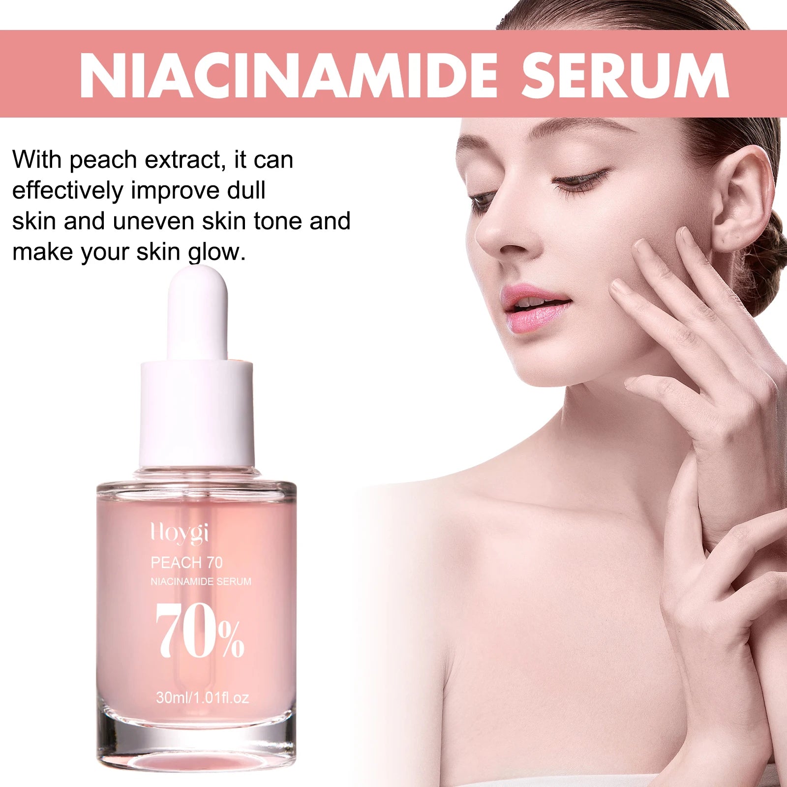 HOYGI pêche Niacinamide sérum pour le visage fondu mélanine tache foncée rétrécit les Pores lisse éclaircir la peau hydratant rajeunissement soins de la peau
