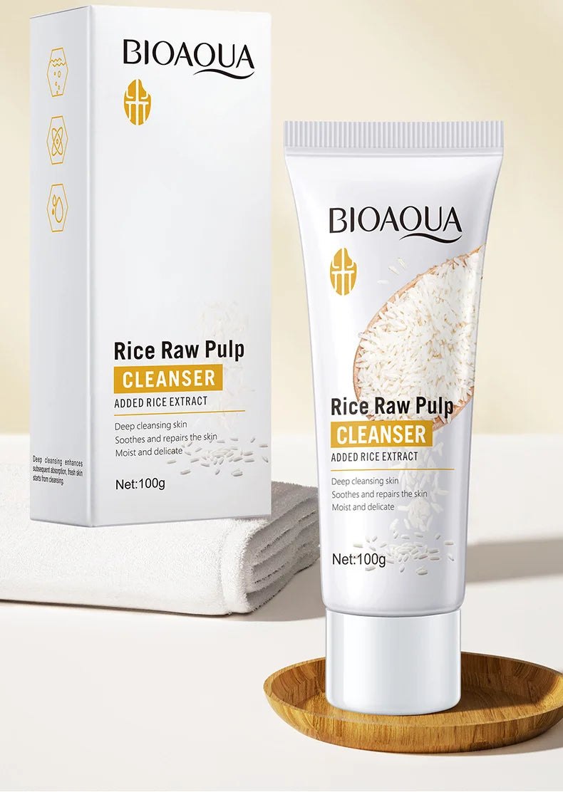 BIOAQUA pulpe brute de riz nettoyant pour le visage mousse de lavage du visage soin de la peau hydratant peau éclaircissant rajeunissement nettoyant pour le visage soins de la peau