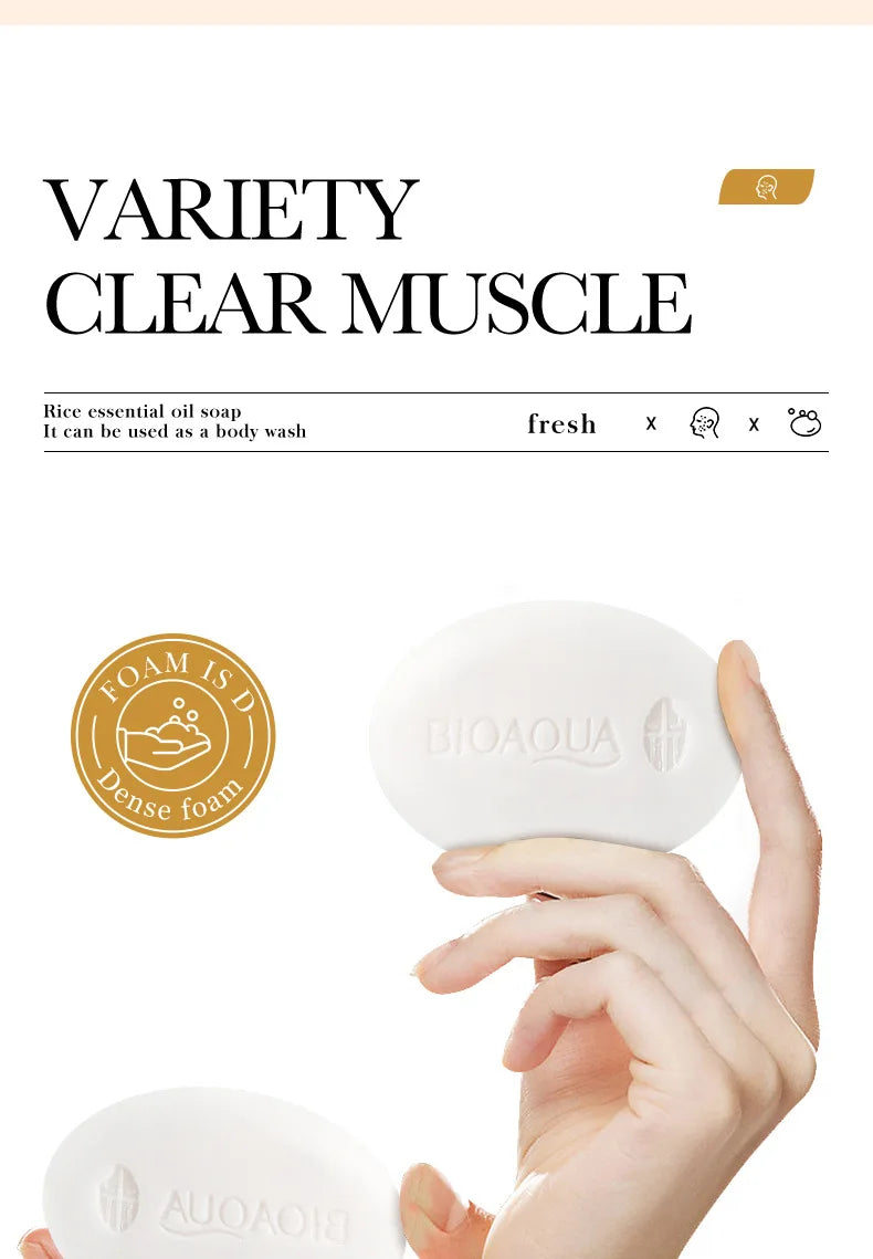 BIOAQUA savon pour le visage en pulpe brute de riz blanc mousse de lavage du visage nettoyant pour le visage hydratant contrôle de l'huile corps bain savon fait à la main