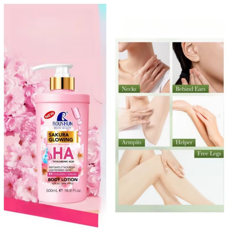 500Ml ROU SHUN HYALURON ACID+SAKURA Body Lotion Large Capacity Hyaluronic Acid+Sakura Body Lotion Moisturizing Body Lotion Long-