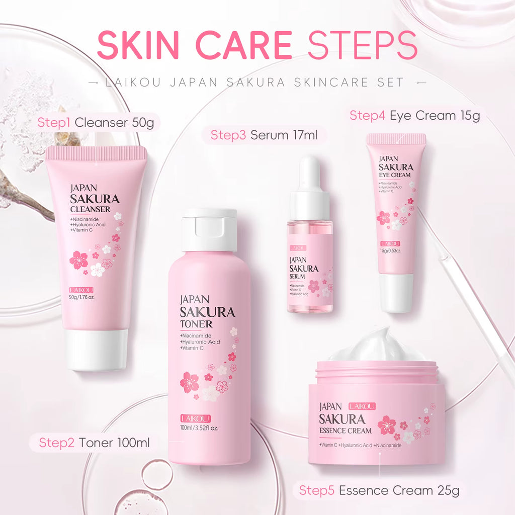 Sakura Kit Skin Care Sets Moisturizing and Reducing Fine Lines Cleansing Pore Product 5-Piece Korean Women'S Day Gift