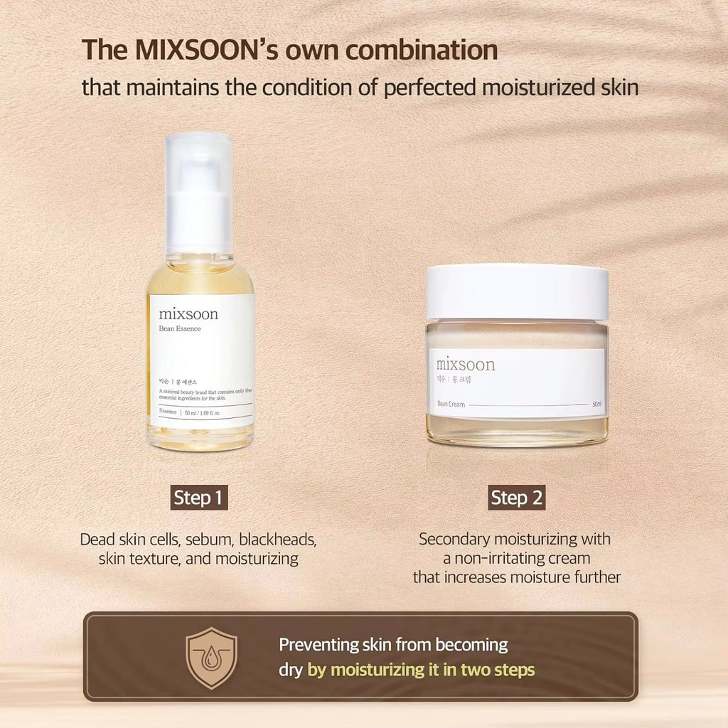 Mixsoon Bean Glass Skin Duo Essence 50Ml Cream 50Ml Hydrating Repair Korean Skincare