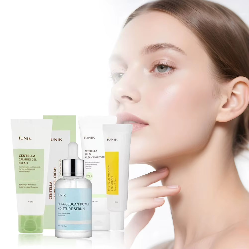 Korean IUNIK Beta-Glucan Skincare Set Centella Asiatica Facial Cleanser&Moisturizing Gel Propolis Eye Cream to Reduce Fine Lines