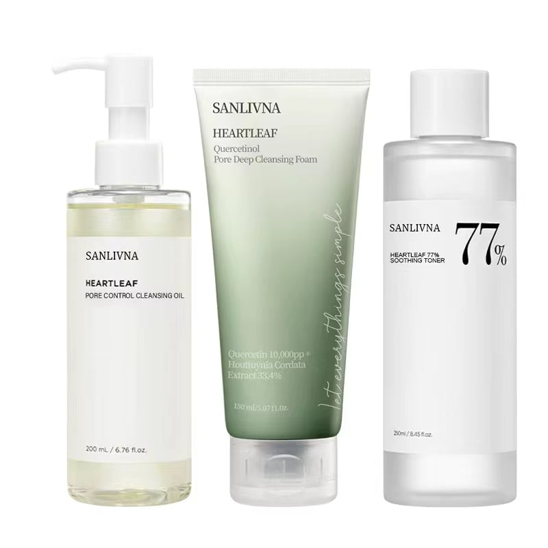 Sanlivna Korean Skincare Heartleaf 3-Piece Set - Soothing Cleanse & Pore Care with Quercetin