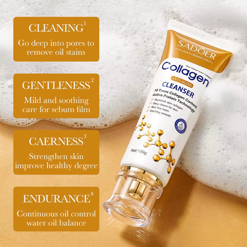 SADOER Collagen Facial Cleanser Skincare Firming Moisturizing Face Cleansing Face Wash Foam Cleanser Skin Care Products