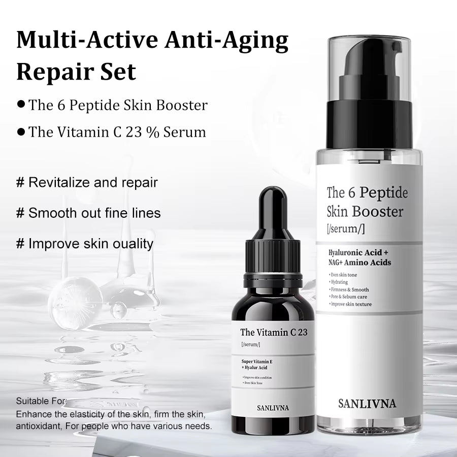 Sanlivna Korean Skincare 6 Peptide + 23% VC Duo - Firming & Revitalizing Serum Set