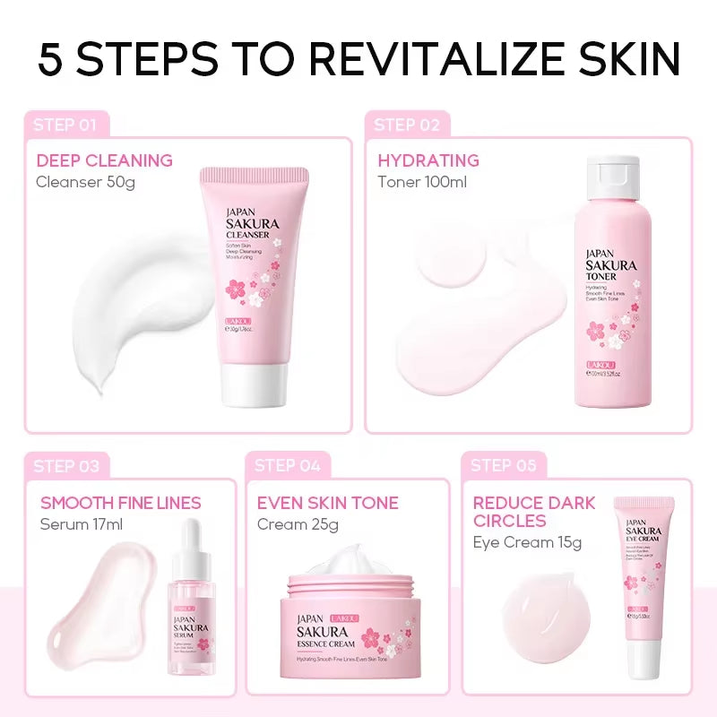 Sakura Kit Skin Care Sets Moisturizing and Reducing Fine Lines Cleansing Pore Product 5-Piece Korean Women'S Day Gift